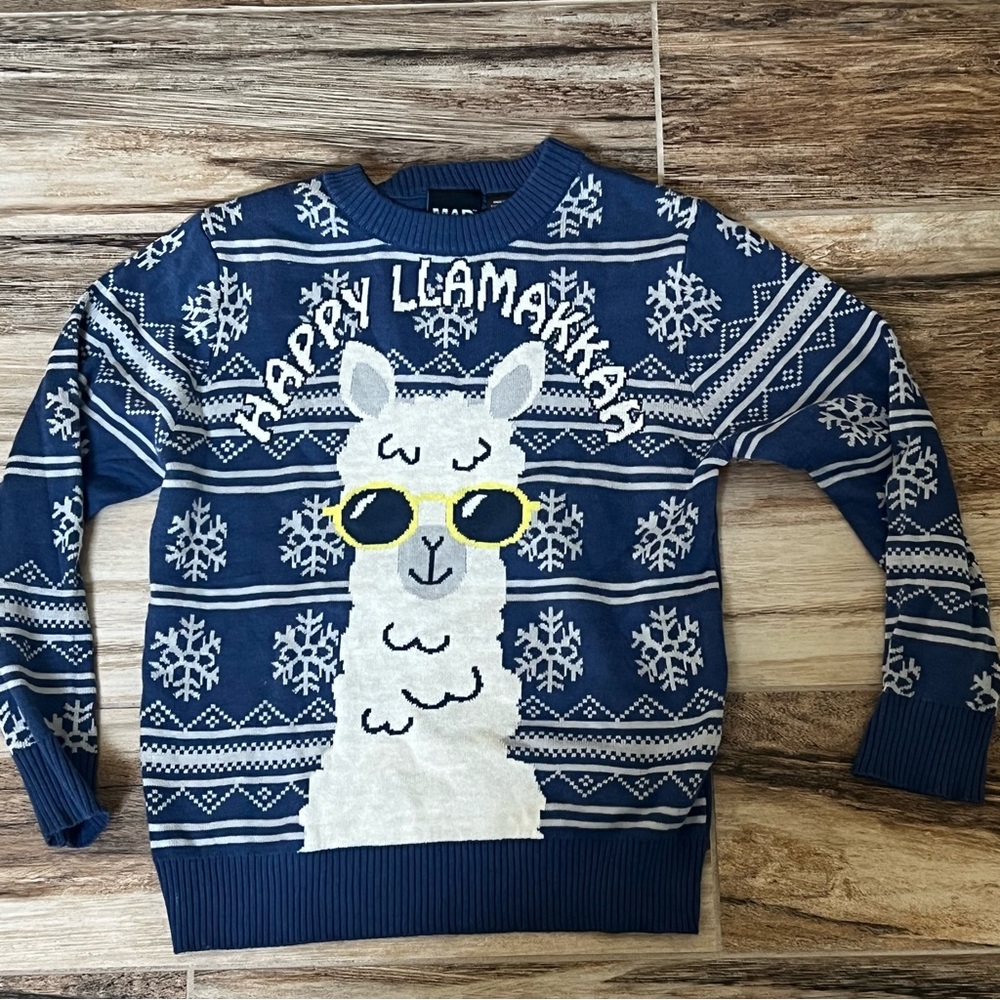 Mad engine blue llama kids sweater
